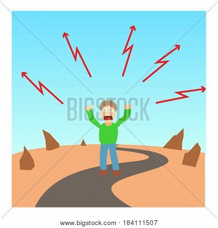 Agoraphobia concept. Cartoon illustration of a man suffering from the fear of open space