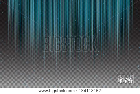 Blue Neon Light Flash Stripes and Sparkling Rays Traces. Glowing Light Lines. Vector of light glow linear effect on transparent background.