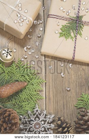Wrapping Christmas presents with the cypress branches