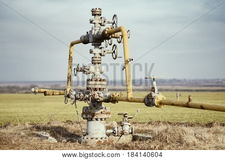 Gas Pipeline Middle Of The Field. Extraction Of Gas From Storage.