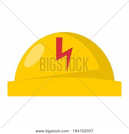 Yellow plastic helmet or construction safety hard hat engineer head safe equipment vector illustration. Protection work plastic hardhat professional solid contractor workwear.