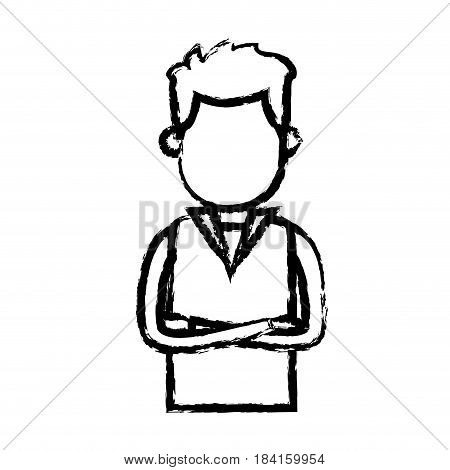 man wear vest crossed arms clothes sketch vector illustration