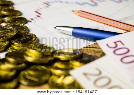 calculatorpencil and money on graffica the Dow Jones on forex market