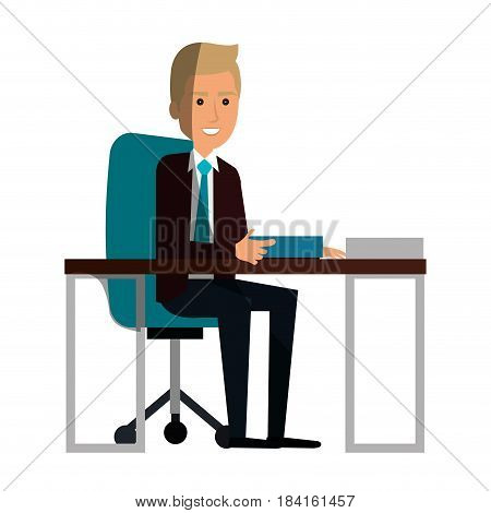 businessman in workplace avatar character icon vector illustration design