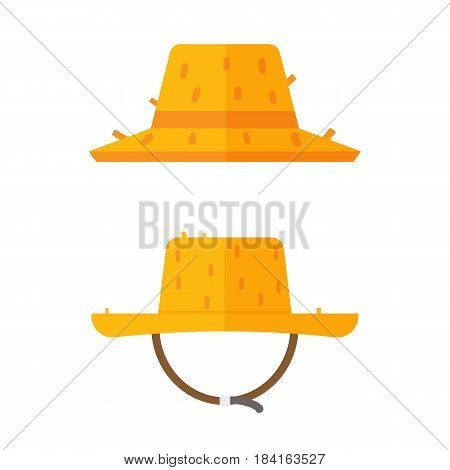Gardener straw hat icons. Farmer cap vector illustration in flat design. Summer sunhat isolated on white background.