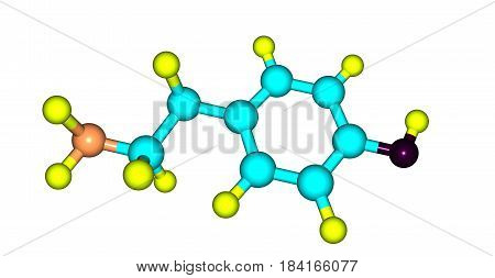 Tyramine is a naturally occurring trace amine derived from the amino acid tyrosine. 3d illustration