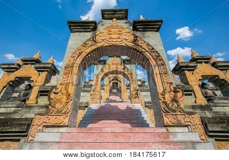 Sandstone Pagoda in Pa Kung Temple at Roi Et of Thailand