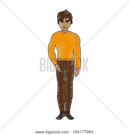 color pencil cartoon full body guy atlethic with casual clothing vector illustration