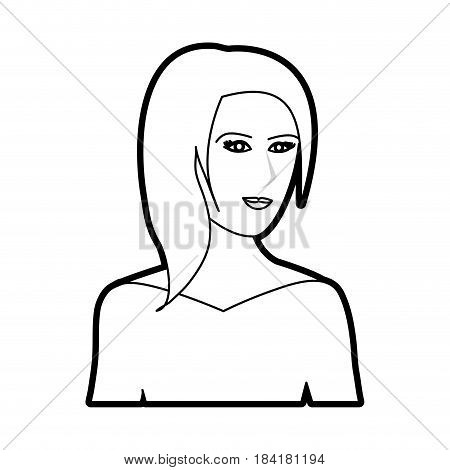 black silhouette cartoon half body woman with straight short hairstyle vector illustration