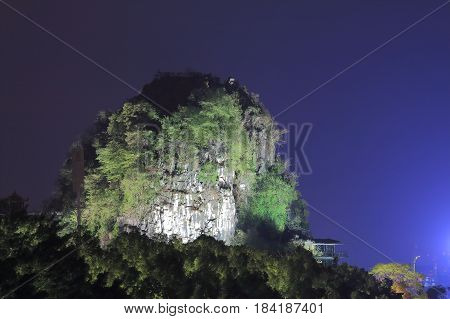 Fubo Hill karst mountain night cityscape Guilin China
