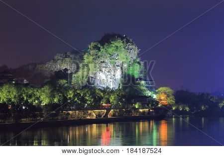 Fubo Hill karst mountain night cityscape Guilin China