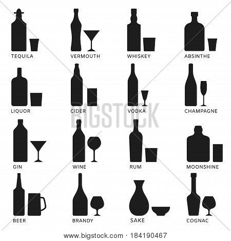 Set of vector alcohol icons. Vector illustration eps10
