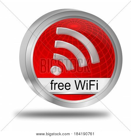 decorative red free wireless WiFi button - 3D illustration