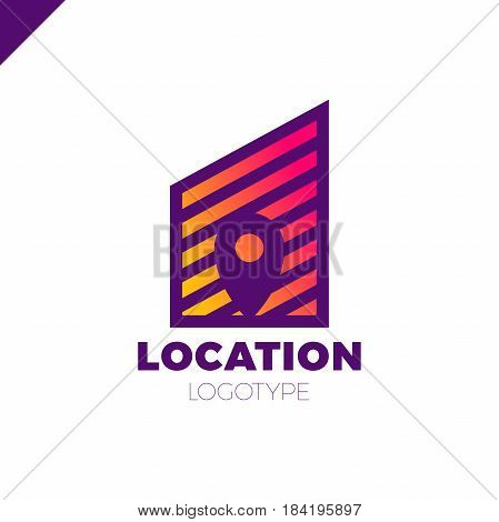 Logo Location Map Negative Space Symbol In The Line City Build Vector Design Template. Geo Point Log