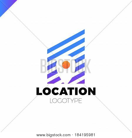 Logo Location Map Negative Space Symbol In The Line City Build Vector Design Template. Geo Point Log
