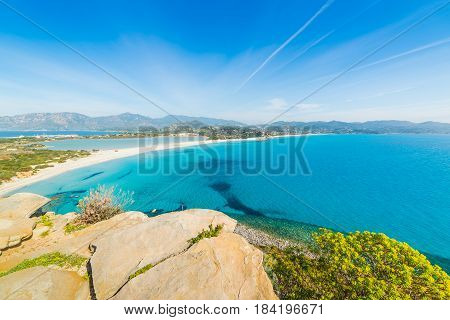 a panoramic view of Porto Giunco in Sardinia