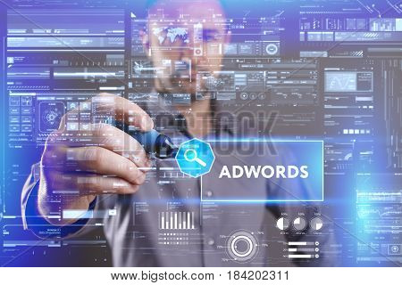 Business, Technology, Internet And Network Concept. Young Businessman Working On A Virtual Screen Of