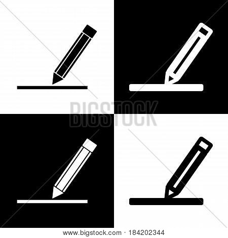 Pencil sign illustration. Vector. Black and white icons and line icon on chess board.