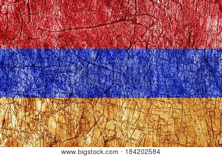Grudge stone painted Armenia flag close up