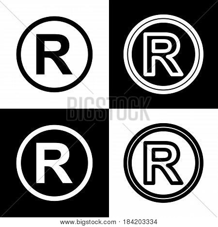 Registered Trademark sign. Vector. Black and white icons and line icon on chess board.