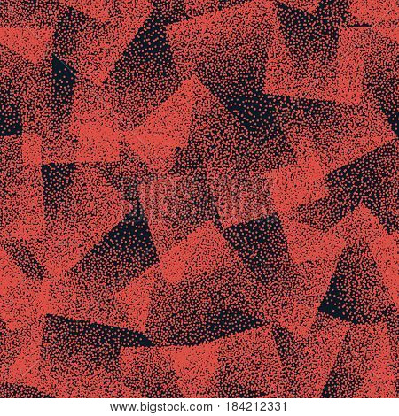 Vector Abstract Stippled Weird Hipster Seamless Pattern. Handmade Tileable Geometric Dotted Grunge Orange and Dark Blue Solid Simple Background. Bizarre Art Illustration