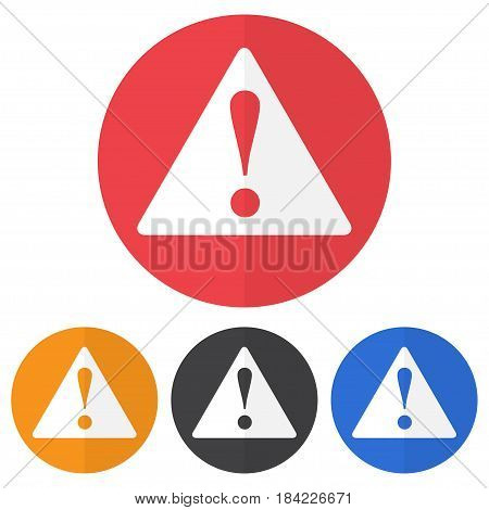 Set of danger sign icon on a colorful circles. Vector illustration