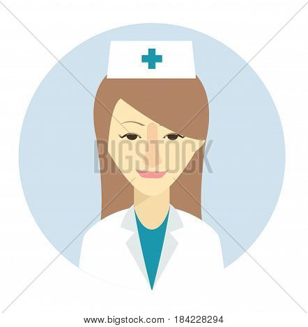 Female nurse avatar icon in flat style. Female user icon. Cartoon woman avatar. Nurse woman avatar. Vector stock.