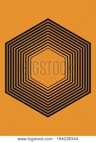 Abstract geometric halftone hexagon. Simulation of the gradient. Retro vinage style. Vector illustration.