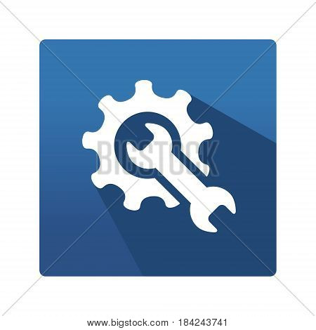 Spanner and gear pictogram. Industrial icon in trendy flat style on blue background. Mechanics pictogram for your web site design, logo, app. Vector illustration, EPS10