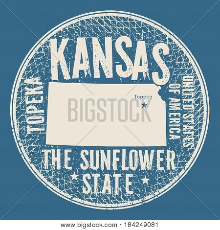 Grunge vintage round stamp or label with text Topeka Kansas The Sunflower state vector illustration