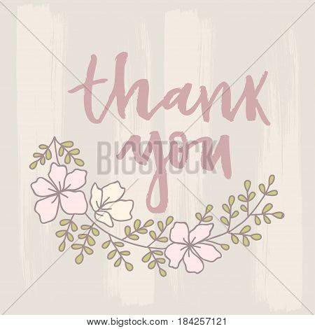 Vector thank you card with flowers and Complex background.