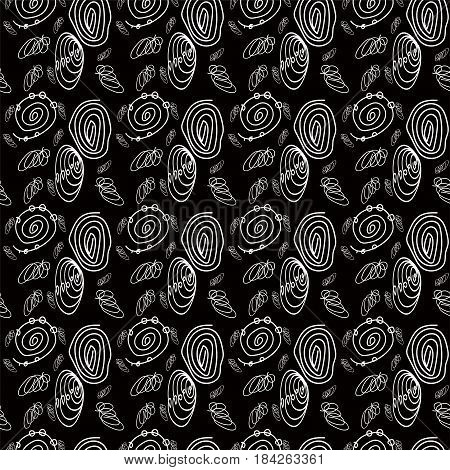 seamless pattern with doodle elements, black pattern with white figures, hand drawn vector pattern