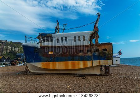 Fishing Boats On The Shore, Pebble Beach, Wooden Boats, Fishing And Tourist Industry