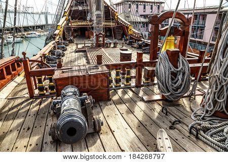Wooden Pirate Ship In Genova Port
