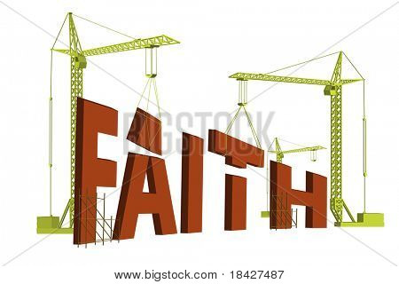 gru di costruzione edificio la parola fede in grandi lettere rosse