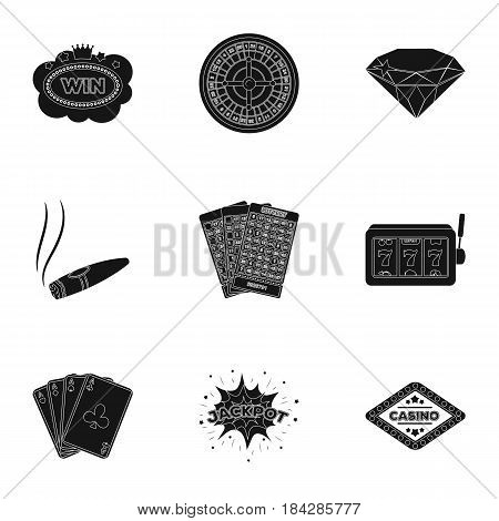 The set of symbols casino games. Gambling for money. Chips, dominoes, casino. Casino and gambling icon in set collection on black style vector symbol stock web illustration.