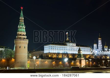 Nice photo of Russian Moscow Kremlin at night. Moscow landmark.