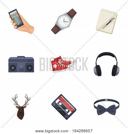 A set of icons about the style of a hipster. A peculiar youth style. Hipster style icon in set collection on cartoon style vector symbol stock web illustration.