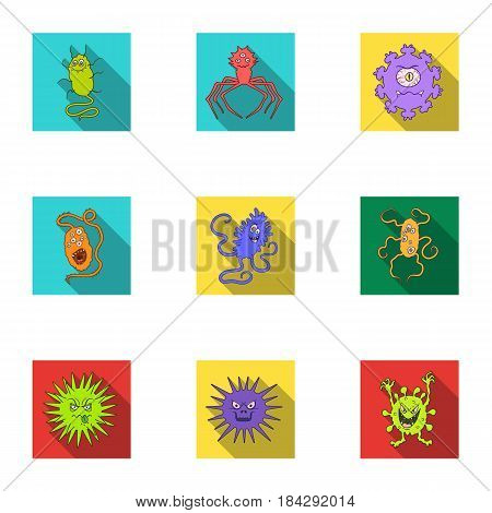 A set of pictures about bacteria and viruses. Germs that are harmful to humans. viruses and bacteria icon in set collection on flat style vector symbol stock web illustration.