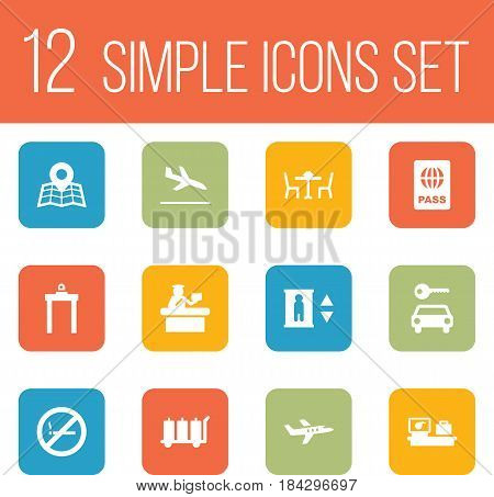 Set Of 12 Land Icons Set.Collection Of Forbidden, Letdown, Metal Detector And Other Elements.