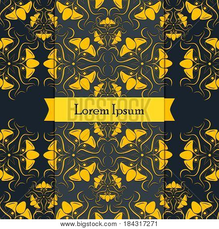 Invitation card with decor - ottoman floral pattern in gold color