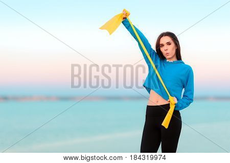 Funny Girl Trying to Work out with Yoga Band