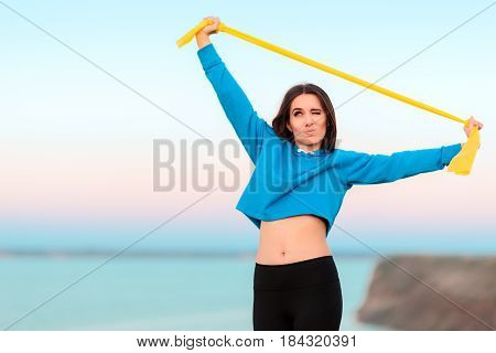 Funny Girl Trying to Work out with Yoga Band