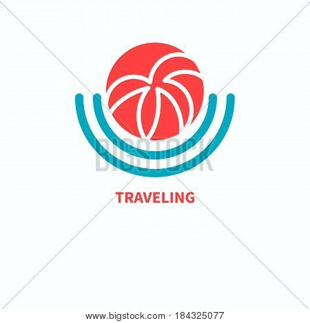 Logo travel agency spa resort. Palm leaves in sun. Vector illustration