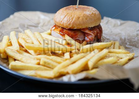 Hamburger Served In Fast Food Restaurant Menu