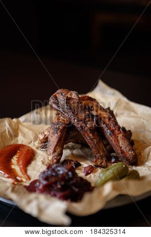 Smoked Pork Ribs Fried In Restaurant