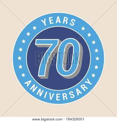 70 years anniversary vector icon emblem. Design element with blue color medal as a banner for 70th anniversary