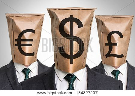 Three Business Mans With A Paper Bag On The Head