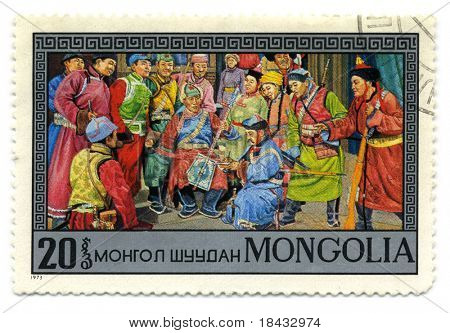 Mongolei - ca. 1973: Eine Briefmarke gedruckt in Mongolei zeigt Bild der mongolische Epen ca. 1973.