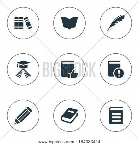 Vector Illustration Set Of Simple Reading Icons. Elements Pen, Important Reading, Plume And Other Synonyms Graduation, Page And Reading.